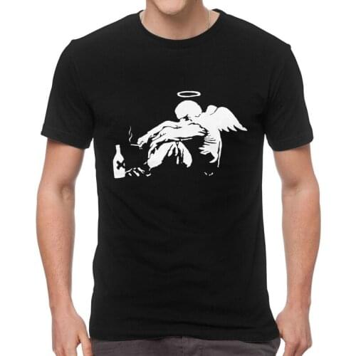 Banksy Fallen Angel T Shirt Men Short Sleeve Cotton T-shirt Street Art Graffiti Pop Tee Graphic Tshirts Gift