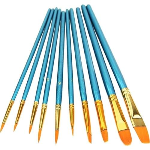 HFES 10pcs Artist Brush Set Acrylic Watercolor Round pointed tip nylon hair