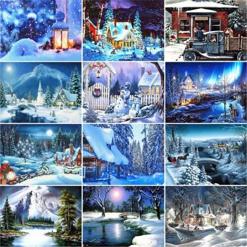 AZQSD Paint By Numbers On Canvas Winter DIY Unframe Acrylic Paint Home Decor Coloring By Numbers Scenery For Adult Unique Gift