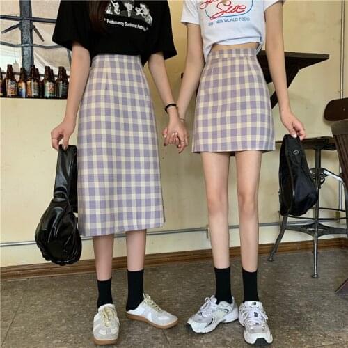 Plaid skirt female spring 2021 new Korean version of the back slit thin long skirt wild high waist a-line package hip skirt