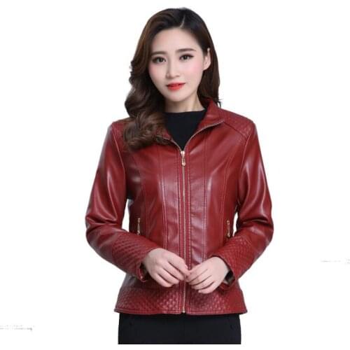 Long sleeve short faux leather jacket womens leather coat wine red women jackets jaqueta de couro fashion B418
