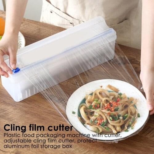 Kitchen Food Wrap Dispenser With Slide Cutter Adjustable Cling Film Cutter Preservation Foil Storage Box Convenient Efficient