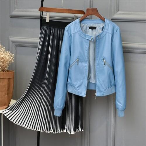 YOCALOR 2021 Faux Leather Jacket Women O-neck Zipper Casual Jackets Female Short Biker Coat Plus Size S-4XL Basic Outwear