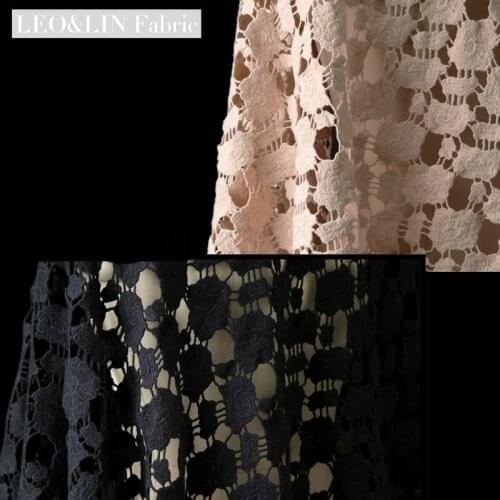 LEO&LIN Guipure Hydrotropic three-dimensional 100% Cotton Cloth Lace Fabric Black Nude Color 50cm