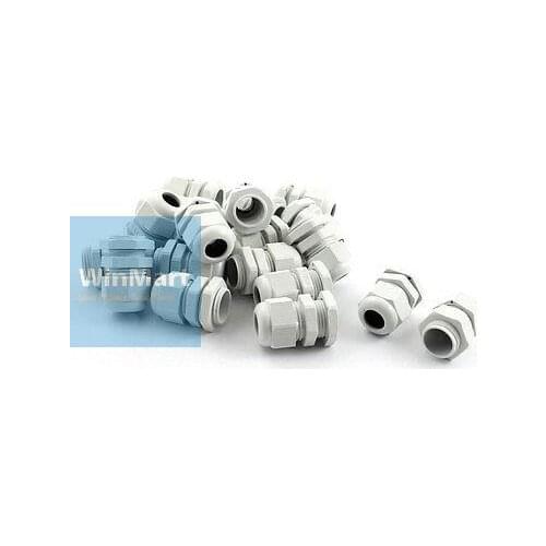 M18 Locknut Thread Type White Plastic Waterproof Cable Gland 5-10mm 20 Pcs