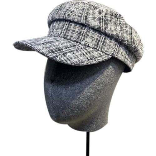 QPALCR Fashion Military Hat Women Summer Lace Sailor Hats Black Ladies Beret Caps Flat Top Captain Cap Travel Cadet Octagonl Hat