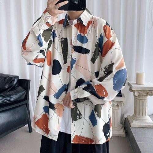 2021 Mens Short-sleeved Lapel Collar Shirts Pattern Printing Loose Casual Streetwear Shirts Trend Youth Camisa Masculina M-5XL