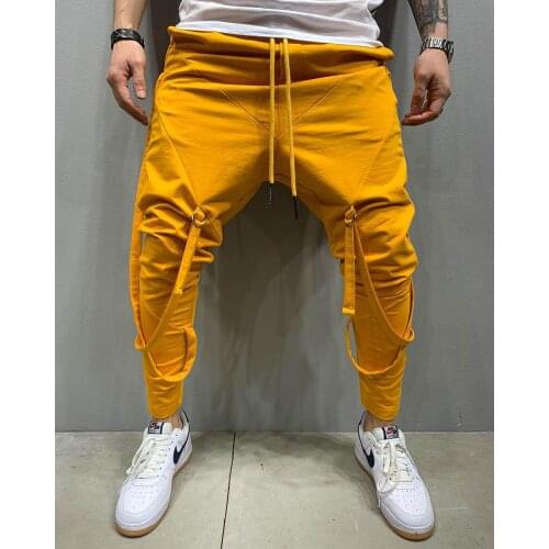Mens Tethered Hip Hop Big Pocket Legged Sports Casual Pants Men Comfortable Pencil Harem Pant Trousers