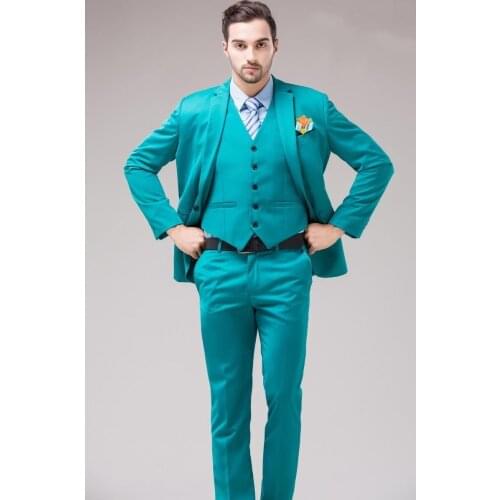 2017 Latest Coat Pant Design Turquoise Green Men Suit Slim Fit Tuxedo 3 Piece Custom Fashion Groom Suits Prom Blazer Masculino