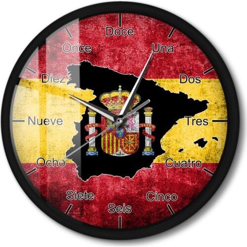 The Kingdom Spain Country Map Wall Clock Metal Frame Luxury Home Decor Watch Illuminated Sound Control Wall Clock For Bedroom