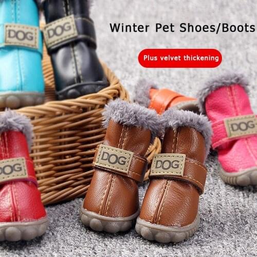 Dog Shoes Autumn/Winter Teddy bears Plus Velvet Warm Foot Cover Non-slip Shoes Rubber Cover Boots Pet Cat Dog 4 Foots Shoes