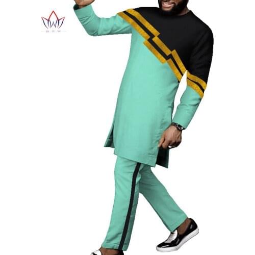 Customize African Men Suits Dashiki Clothing Print Shirts Tops+Long Pants with Pockets 2 Piece Set Ankara Outfit Blouse WYN1157