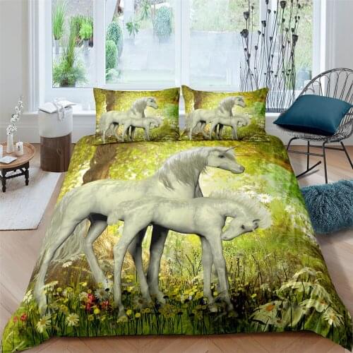 3D Unicorn Horse Printed Quilt Cover Bed Sheet Pillowcase Bedding Cover Pillowcase Single and Double Queen Extra Large