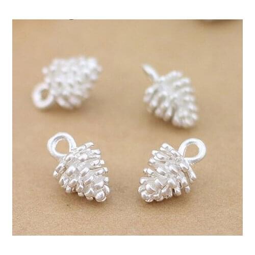 Top Quality 20 Pieces/lot 8mm*15mm Shiny Silver Plated Delicate 3D Pine Cone Charms Pendant For Jewelry Making 7 Colors
