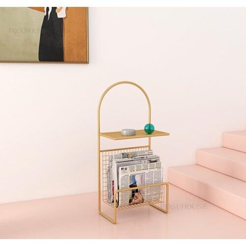 Magazine Racks Floor-to-ceiling Magazine Shelf Office Furniture Nordic Luxury Minimalist Ins Golden Wrought Iron Magazine Holder
