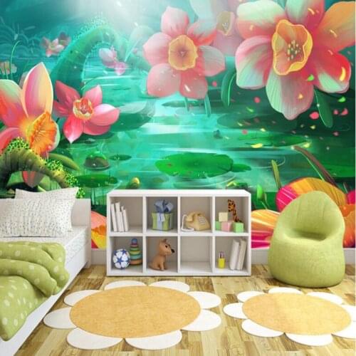 Custom Photo Wallpaper Hand Drawn Cartoon Lotus Wall Decoration Items 3d Wallpaper for Room Wall Boys Bedroom Wallpaper TV Wall