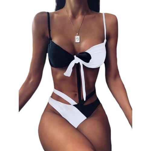 Sexy Womens Swimsuit 2021 Cross Straps Bikini Sets Backless Suspender Swimwear High Waist Thong Split Swimsuit Summer Biquini