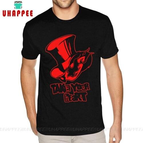 Sport Persona 5 Take Your Heart Tee Shirts for Men Custom Printed Short Sleeved 100 Cotton Black O Neck Tees Shirts
