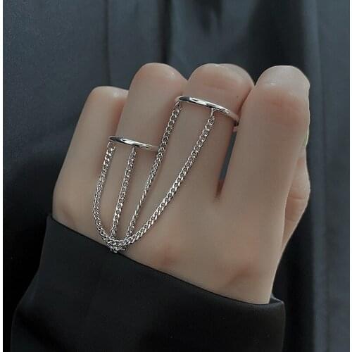 Todorova INS Fashion Vintage Hip Hop Couple Creative Double Layer Chain Index Finger Rings For Women Punk Party Jewelry