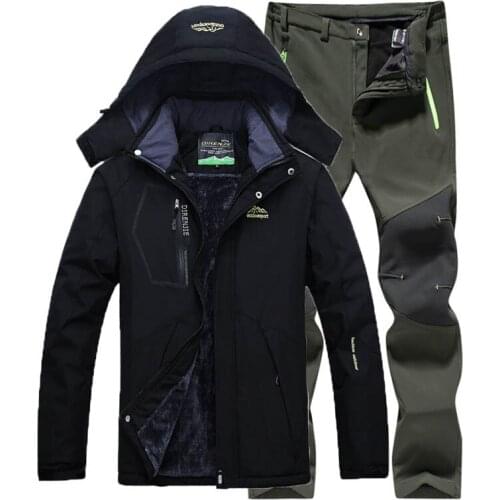 Outdoor Jacket + pants Winter Fleece Hiking Jackets Hiking Pants Men ski suit Windproof Waterproof Outwear Raincoat Windbreaker