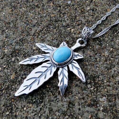 Antique Vintage Designs Natural Dominica Larimar Leaf Pendant in 925 Sterling Silver