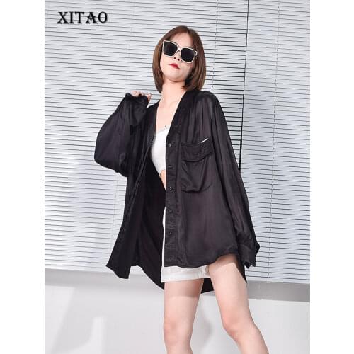 XITAO Solid Color Casual Women Shirt Draped Patchwork Trendy Fashion New Style V Neck Collar Simplicity Temperament Top ZY5106