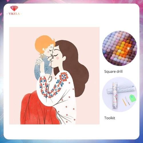 YIKELA Cartoon Painting Stickers Full Square Drill Mother And Son Diamond Painting Cross Stitch 5D Diamond Embroidery Home Decor