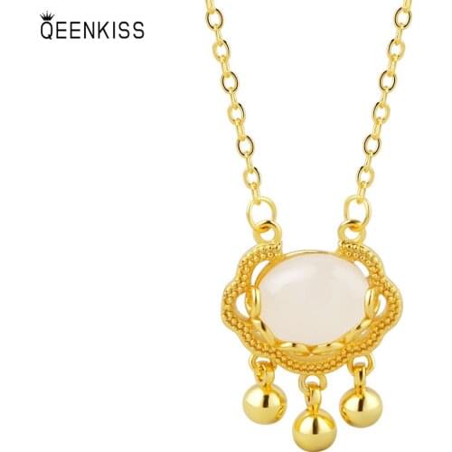 QUEENKISS NC601 Fine Jewelry Wholesale Fashion Lady Girl Birthday Wedding 2021 Retro Ruyi 18KT Gold White Gold Pendant Necklace