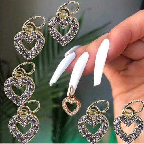 100Pcs Dangling nail Heart Crystal Nail Charm Nail Jewelry 3D Hanging Nail ARt Stone Charms Dangling Heart Piercing Nail Charms