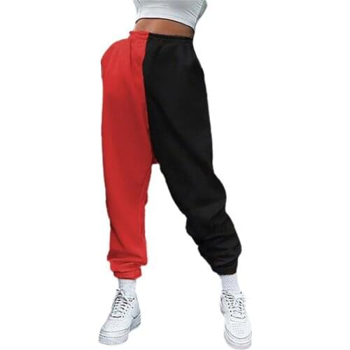 2021 Harem Pants Color Block High Waist Women Ankle Tied Cargo Trousers for Sports Hippie Clothes