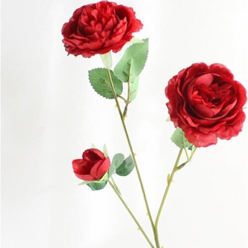 1 branch 3 Heads Artificial Flower Multi-use Bright-colored Faux Silk Flower Simulation Rose Display for Living Room Home Decor