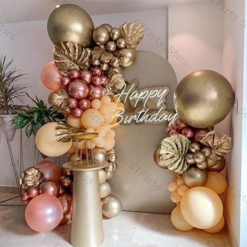 102pcs Chrome Gold Balloon DIY Childrens Day Decoration Cream Peach Rose Gold Ballon Garland Arch Kit Wedding Baby Shower Decor