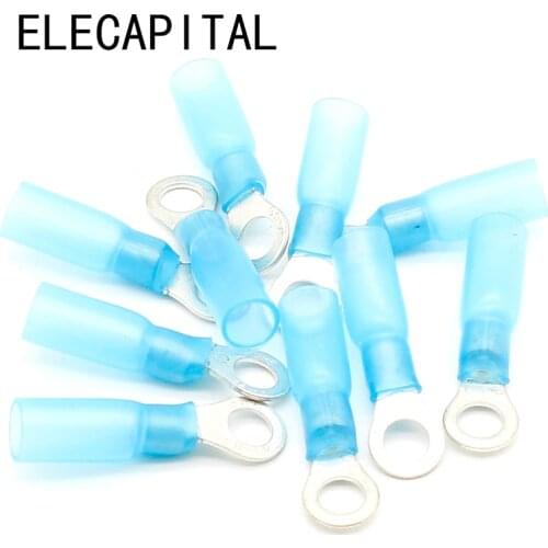 50pcs RV2-5 Blue Ring Insulated Wire Connector Electrical Crimp Terminal Cable Connector waterproof Thermal shrinkable terminal