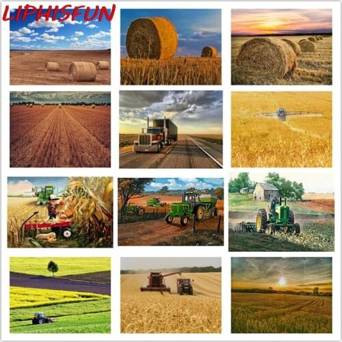 5D Diy Diamond Painting Wild Farm Tractor Harvest Full Drill Resin Square/round Diamond Embroidery Scenery Field Home Decor