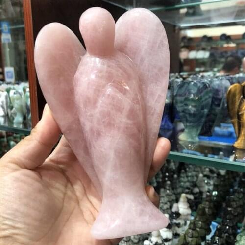 6" Natural Rose quartz Angel Figurine pink quartz Healing Stone Gem Craft Gift Home Decor Ornaments