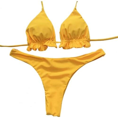 Bikini Push Up Ruffle Padded Bra Low Cut Thong Two Piece Bathing Suit for Summer bikini 2021 Summer Wonmen купальник женский