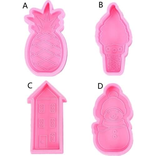 Pineapple House Snowman Keychain Epoxy Resin Mold Jewelry Pendants Silicone Mould DIY Crafts Decorations Casting Tool