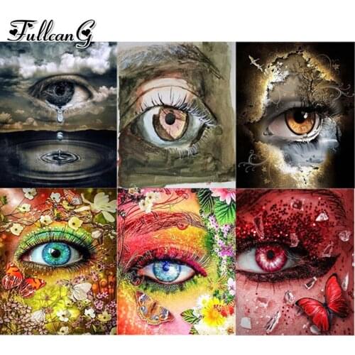 FULLCANG Colorful eyes butterfly landscape 5d diy diamond painting full square round drill rhinestone embroidery kits FG0109
