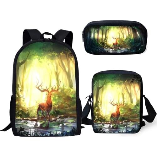 HaoYun Children 3PCs Set Backpack Fantasy Deer Pattern School Bags Cartoon Animal Painting Students Backpack/Flaps Bags/Pen Bags