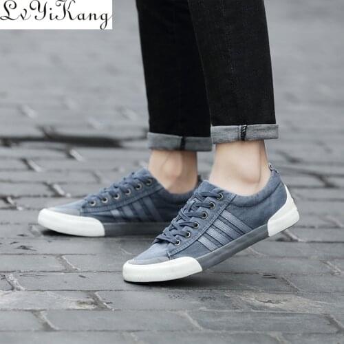 LVYIKANG Men Canvas Shoes 2019 Fashion Solid Color Men Vulcanized Shoes Lace-up White Casual Shoes Men Sneakers plus size 38-44