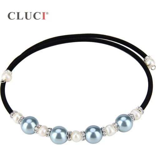 CLUCI pearls neckalces 3pcs/pack black/brown rope Necklace Collar Choker Necklace For Women baby blue zirconia jewelry BN010SB
