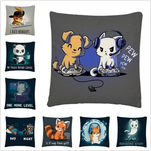 Reading/Playing Game Animal Cartoon Pattern Linen Cushion Cover Pillow Case for Home Sofa Car Decor Pillowcase45X45cm