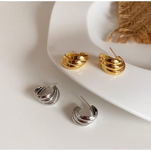 Minimalist Gold Silver Color Metal Earrings for Women Femme Twisted Alloy Multilayered Open Hoop Earrings Statement Jewelry 2020