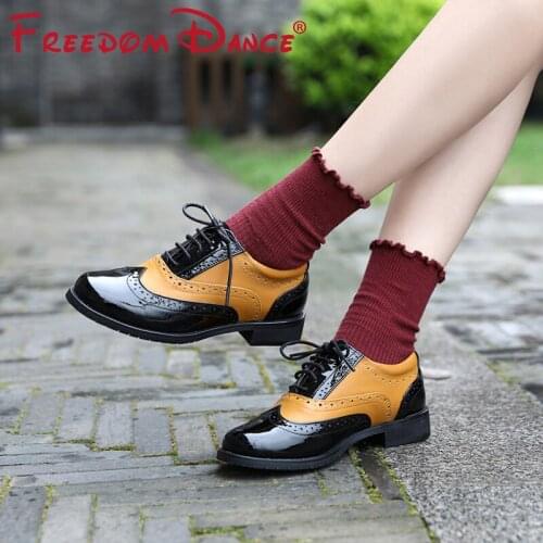 2021 Brock Style Shoes Lace-up Low Heel Street Shoes British Cow Leather Cusual Shoes Dance Shoes Tap Dance Shoes For Women