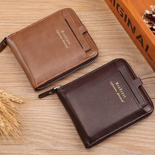 Mens Leather Wallet Zipper Small Purse Card Holder Man Carteira Masculina Couro Coin Purse Man Porte Monnaie Money Bag 2021