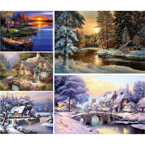 DIY Cross Stitch Landscape Series Set 14CT Ecological Cotton Thread Printing Embroidery Home Decoration Painting Gift 50x40cm
