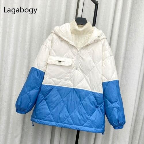 Lagabogy 2021 Autumn Winter Women Ultra Light 90% White Duck Down Coat Female Casual Loose Puffer Jacket Hooded Parka Outwear