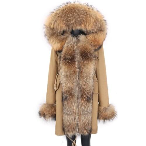 2021 New Women Large fox Fur Collar Natural fur Coat Luxury Warm And Winter Jacket Female Long Parka Removable Streetwear