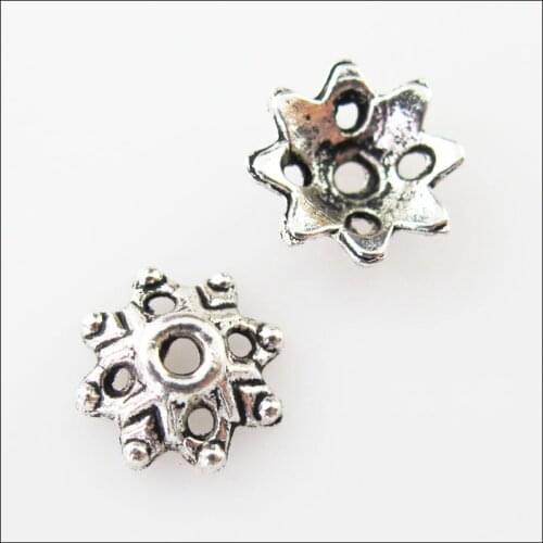 New 100Pcs Tibetan Silver Color Flower End Bead Caps Connectors 9mm