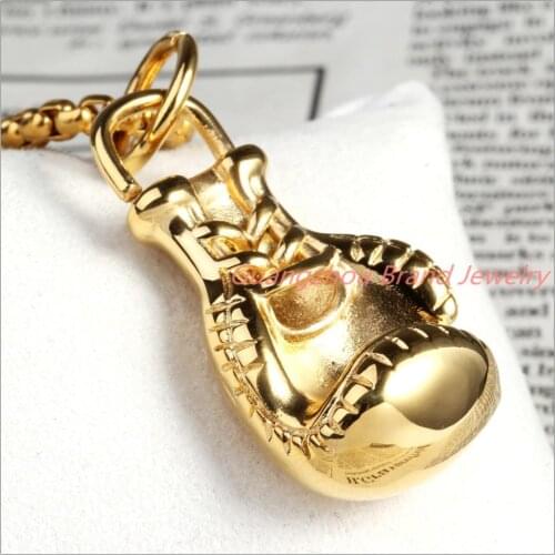 Newest Design Fashion 316L Stainless Steel Gold color Bling Men Women Boxing Glove Pendant Necklace High Quality+Rope Chain